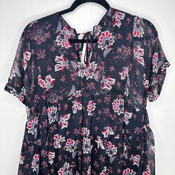 Patrons of Peace Adele Tie Back Paisley Floral Short Sleeve Babydoll Mini Dress - Picture 3 of 14
